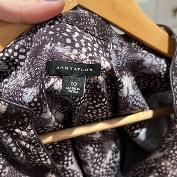 Ann Taylor | Peasant Brown Feather Boho Dress Size 10 with Leather Trim - Picture 8 of 9